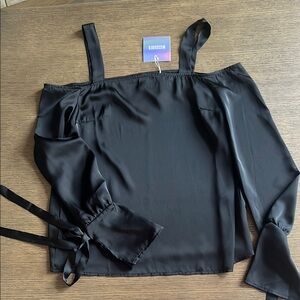 Missguided Black Asymmetrical Tie Front Blouse